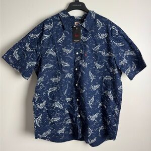 Levi's Men's Blue Patterned Short Sleeve Shirt